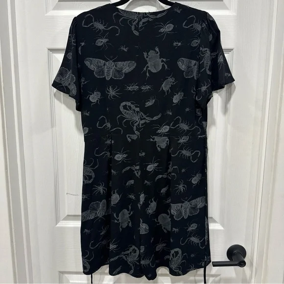 DISTURBIA Parasite Playsuit Black V-Neck Romper Bugs Print Goth w/ Tie (Size 8) - Picture 10 of 13